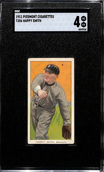 1911 T206 Happy Smith (Brooklyn) Piedmont 350-460 Factory 25 Graded SGC 4